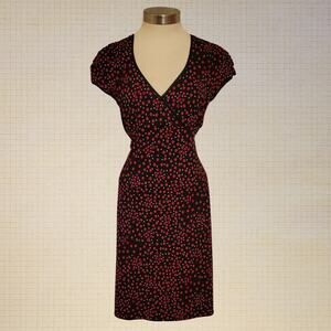 Y2K Polka Dot Stretch Knit Dress Deep V-Neck City Triangles Medium Tie Waist